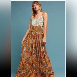 Raga x Anthropologie Parkland Maxi Dress S Embroidered Spaghetti Strap Festival